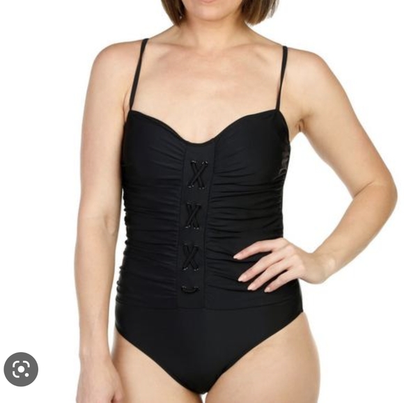 Catherine Malandrino Other - Catherine Malandrino Women's Solid Lace Up One Piece Swimsuit Black
